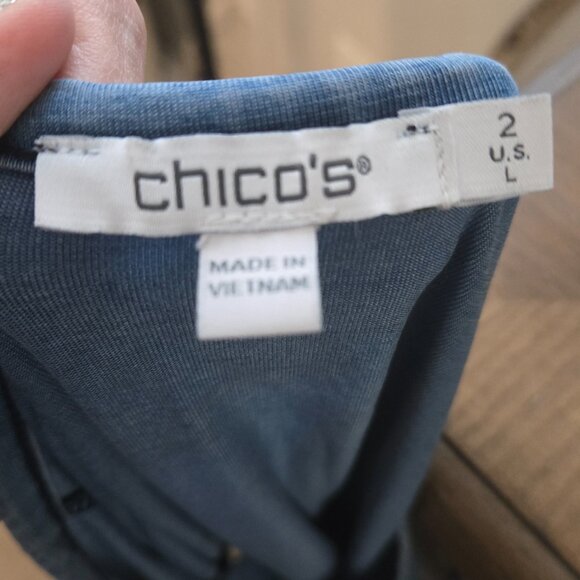 Chico's Jean Colored Top with offset hem design - Size 2 - EUC - Picture 2 of 7